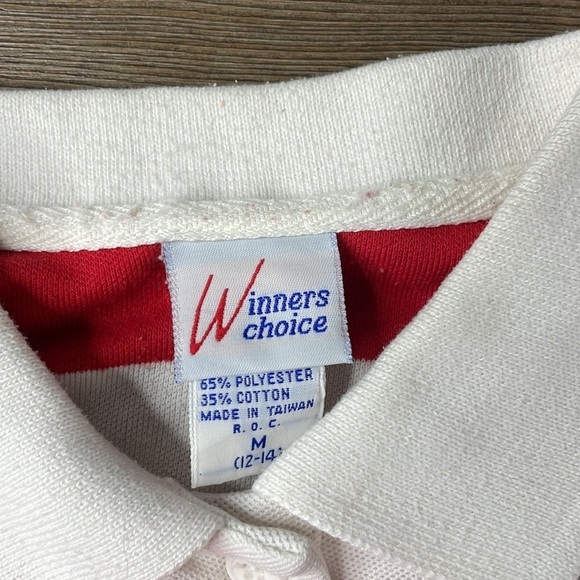 Vintage Winners Choice Red and White Striped Polo Shirt, size medium - Picture 2 of 8